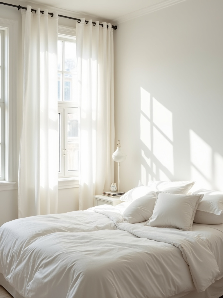 Serene bedroom with various shades of white walls showcasing mood-enhancing qualities.