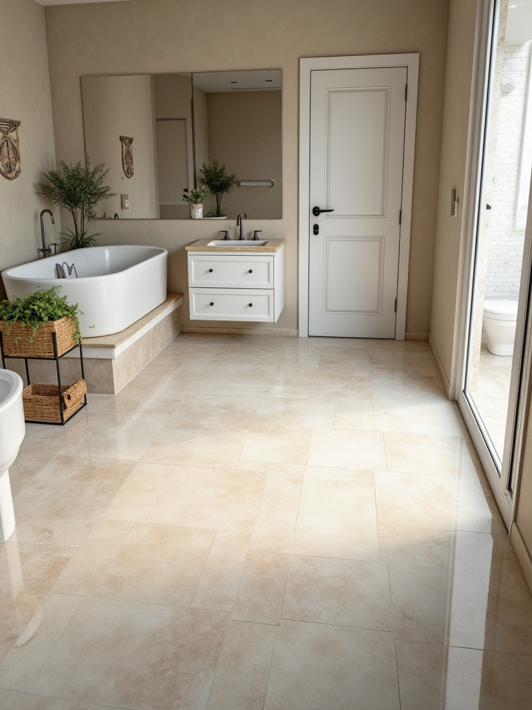 Professional photo of a bathroom floor with durable ceramic tiles showcasing water resistance