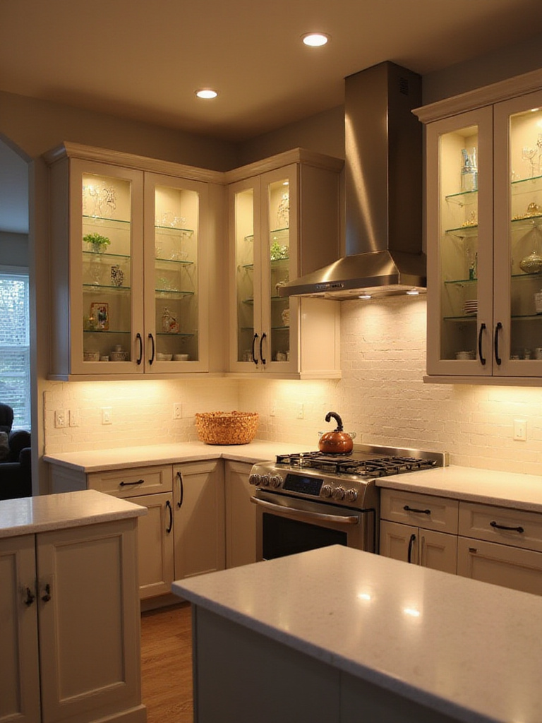 Contemporary kitchen with layered lighting for task and ambiance