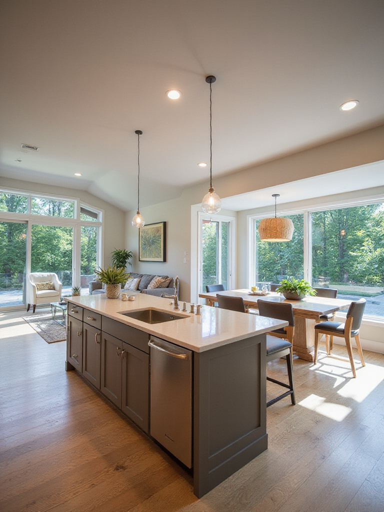 Contemporary kitchen with open layout design and large island