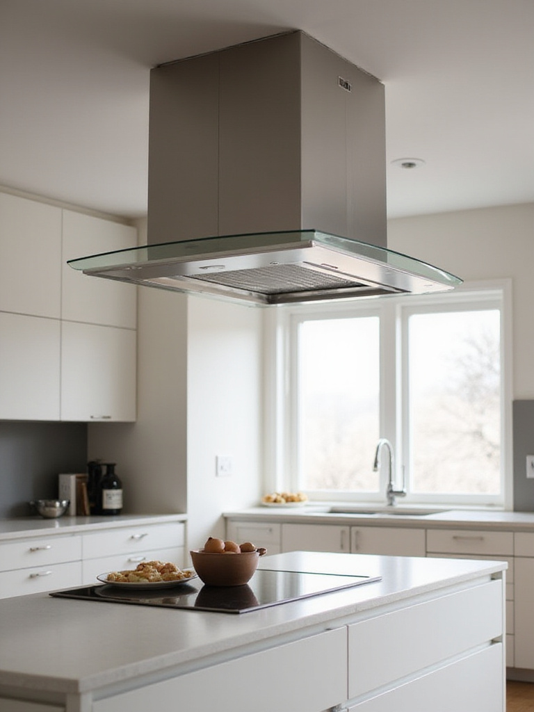 A sleek and unobtrusive range hood integrated into a contemporary kitchen ceiling