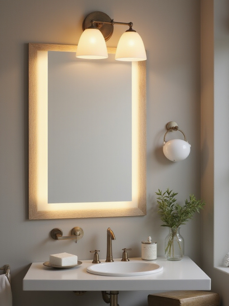 Stylish bathroom vanity light fixture above a mirror with warm lighting.