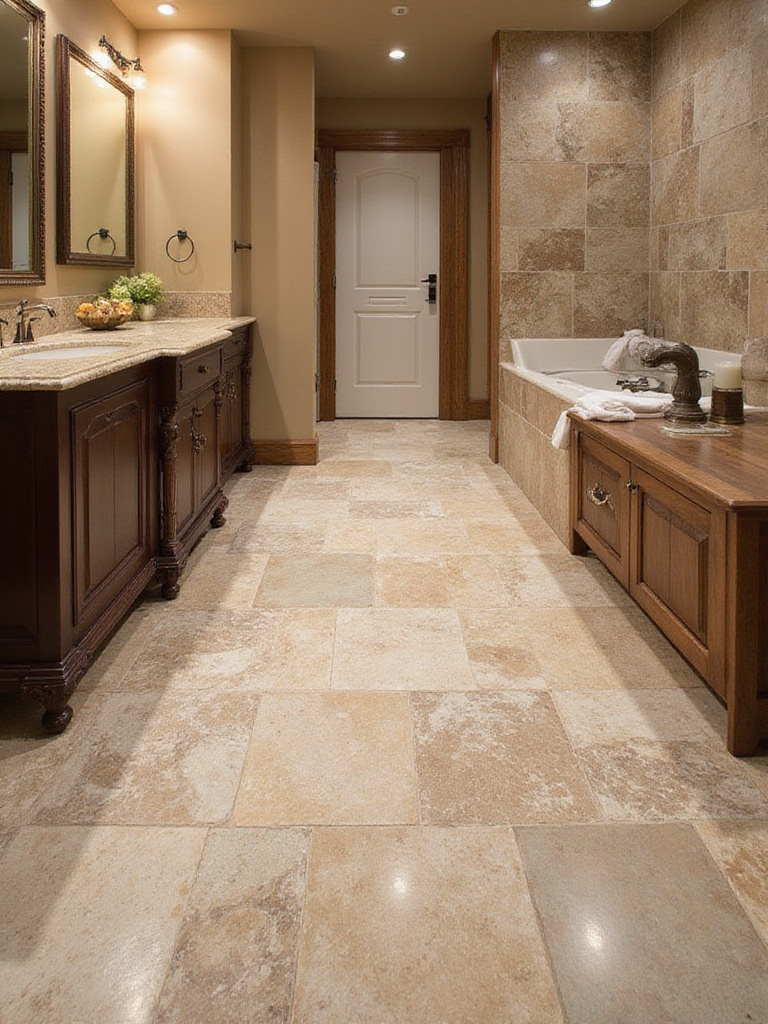 Luxurious bathroom with natural stone tile flooring