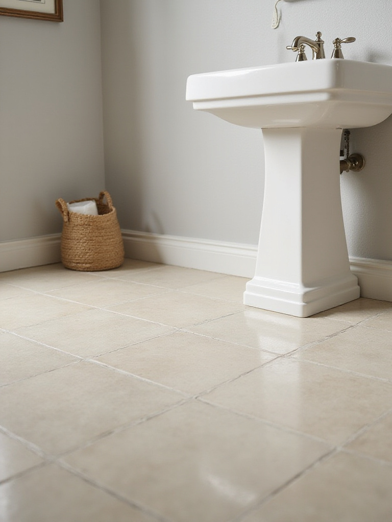 Professional installation of sheet vinyl flooring in a modern bathroom setting.