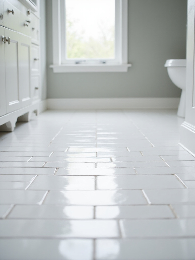 Timeless bathroom floor with subway tiles in an offset pattern