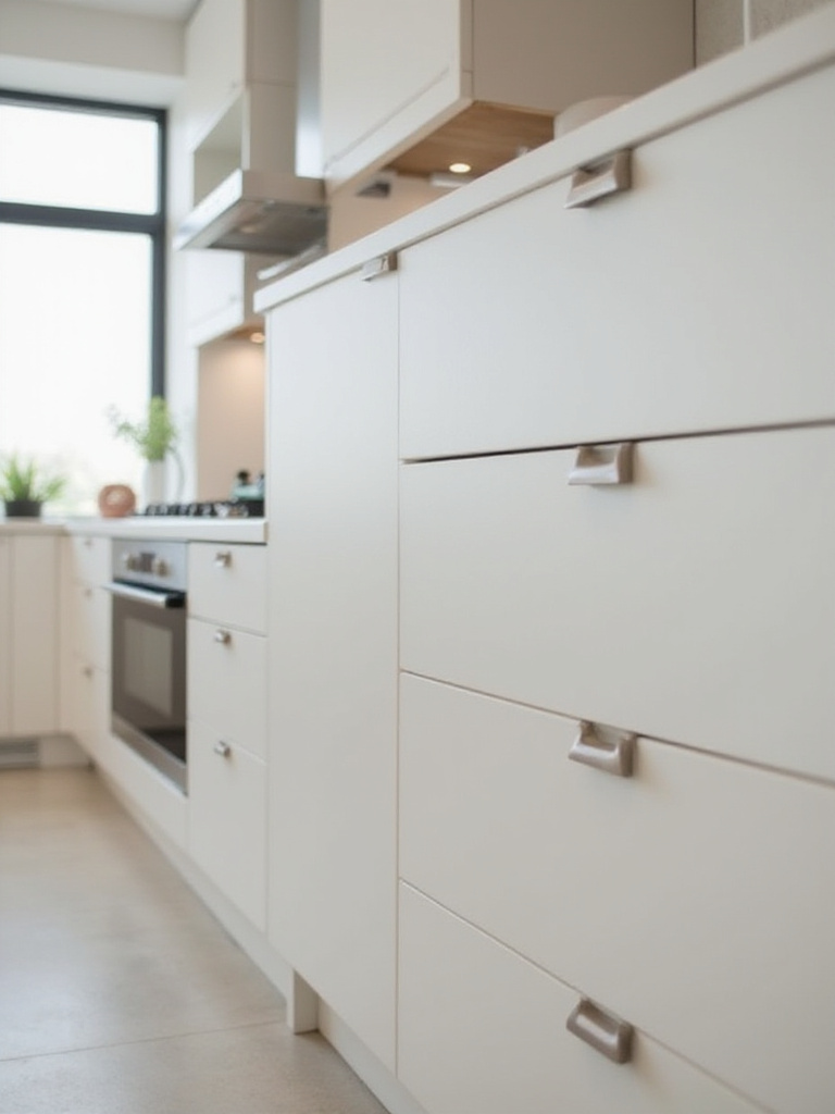 Contemporary kitchen with minimalist handleless cabinet hardware