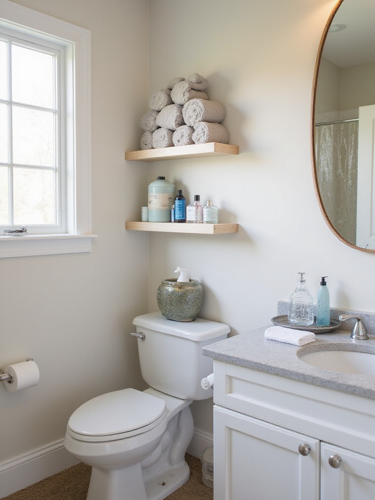 Organized guest bathroom with excellent organization for a clutter-free space