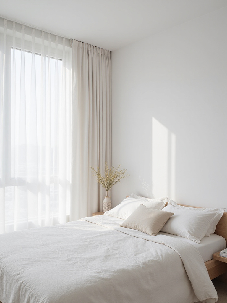 Bright and airy bedroom with white walls creating the illusion of space