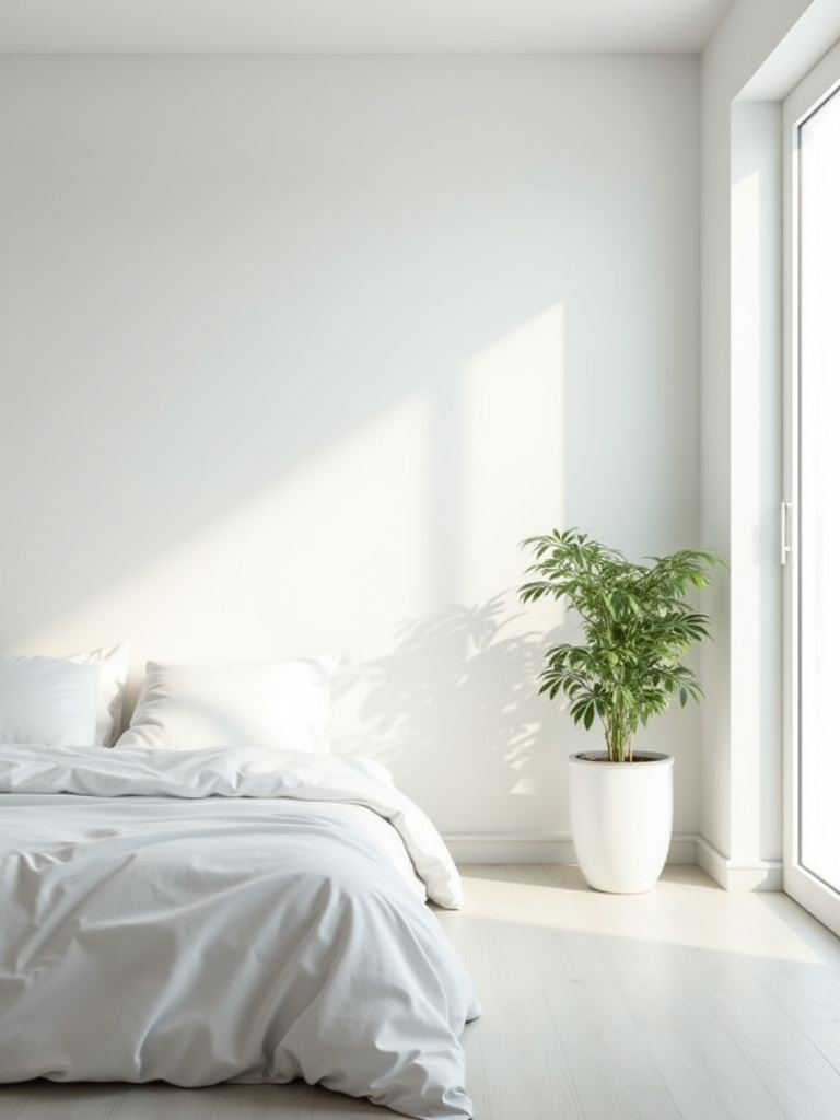 Spotlessly clean white bedroom walls showcasing brightness and tranquility.