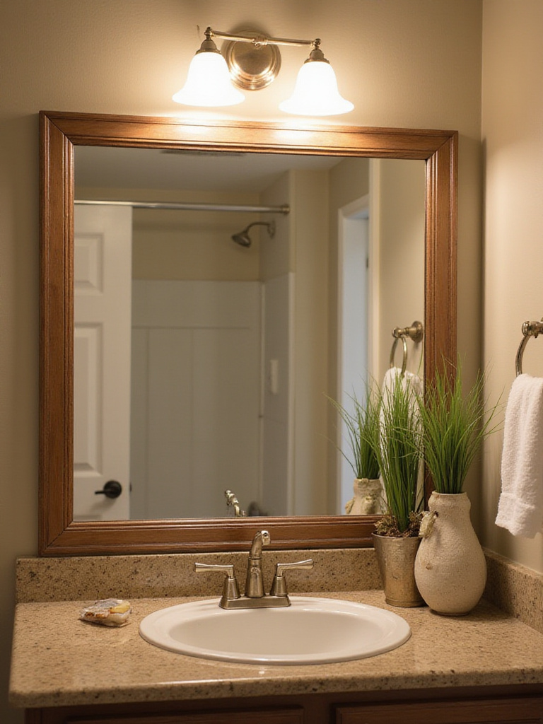 Bathroom vanity lighting fixture positioned correctly above the mirror
