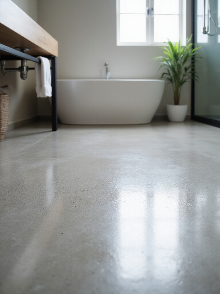 Polished concrete floor in a minimalist bathroom setting
