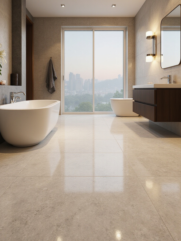 Elegant bathroom with high water resistance flooring showcasing porcelain tiles.