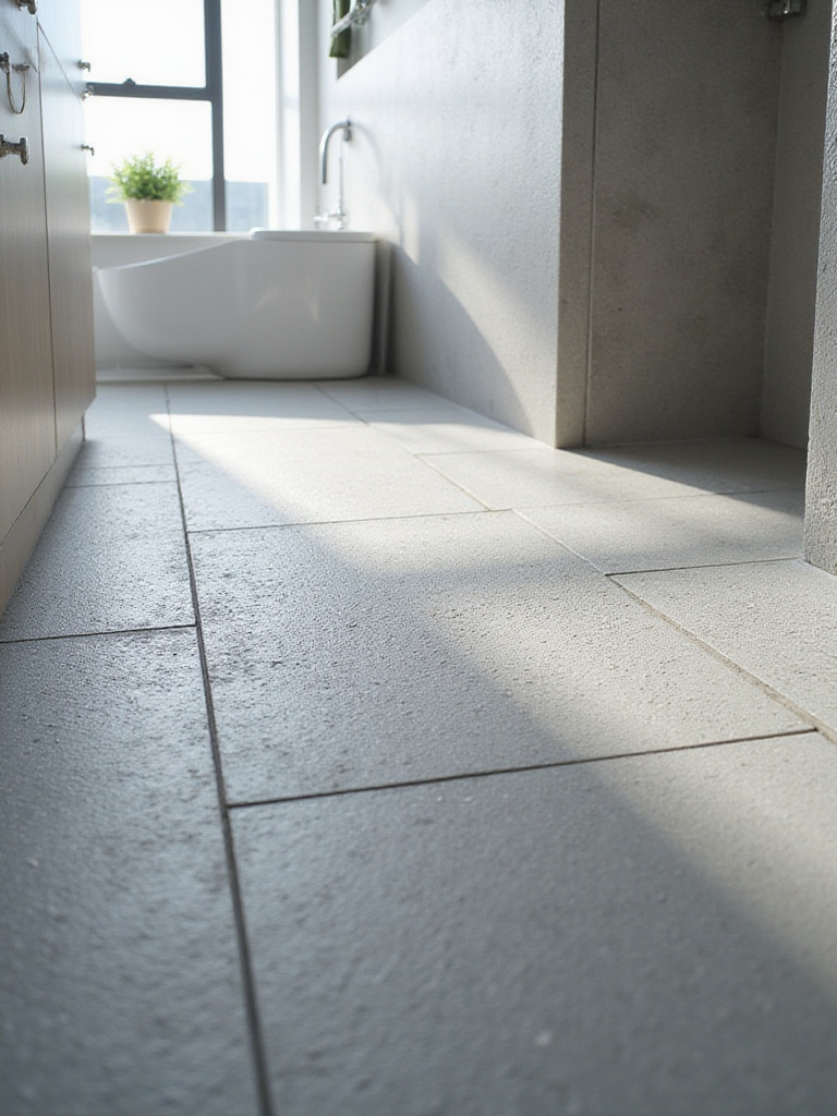 Modern bathroom with rubber flooring showcasing slip resistance and durability.