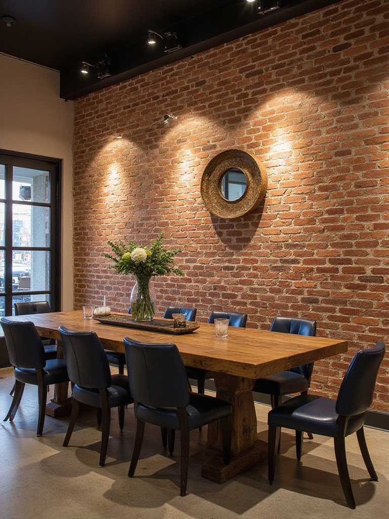 Dining room with faux brick veneer accent wall