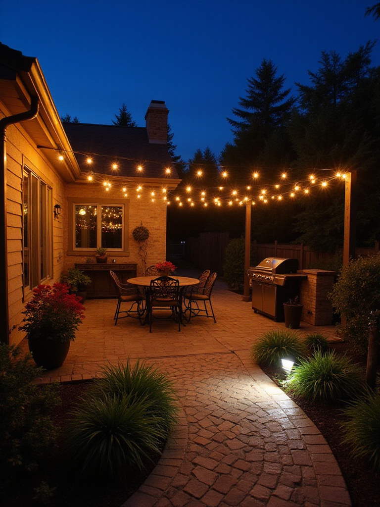 A well-lit patio showcasing ambiance, task, and security lighting.