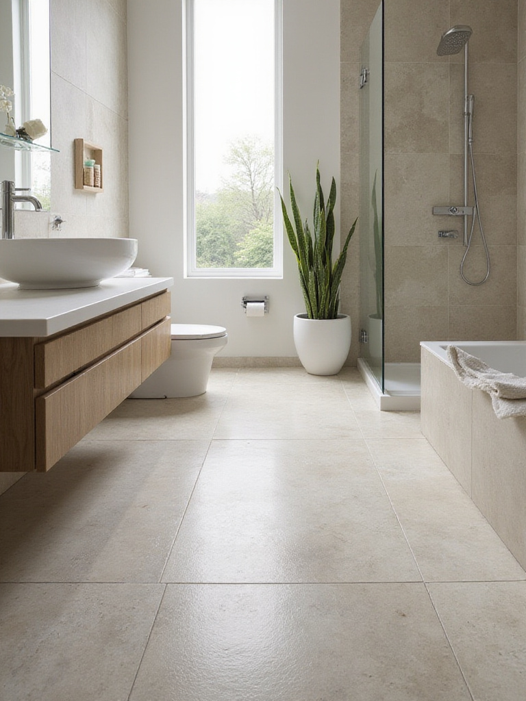 High-performance porcelain bathroom floor tiles with natural light