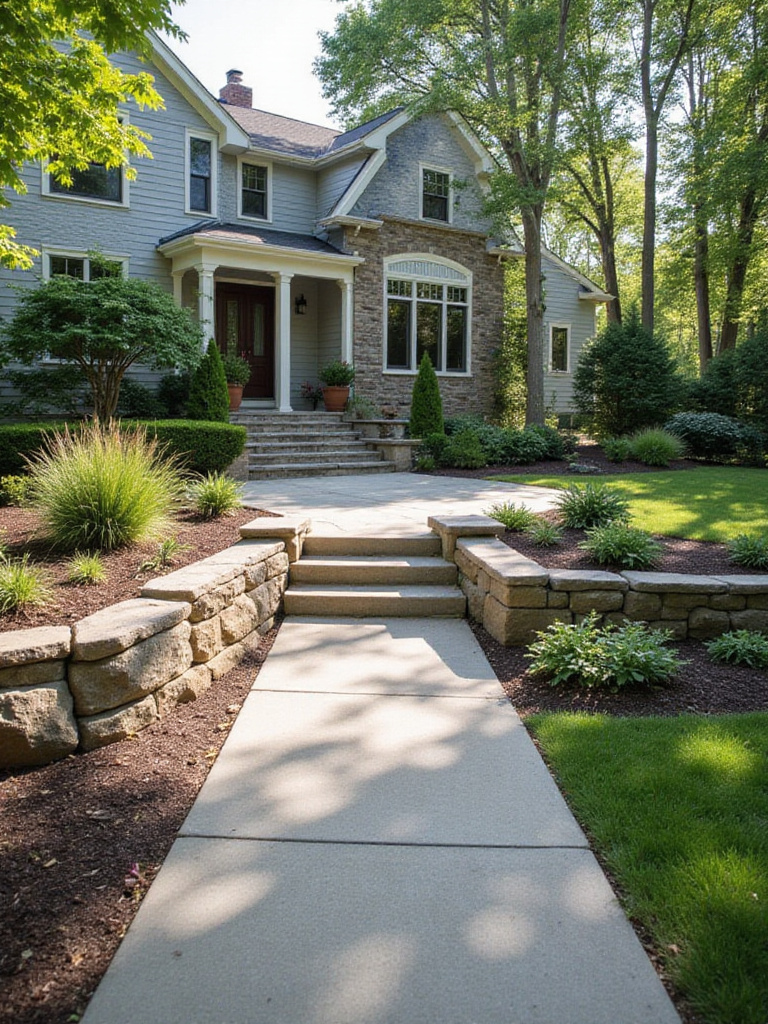 Repaired hardscapes in a front yard enhancing safety and appearance
