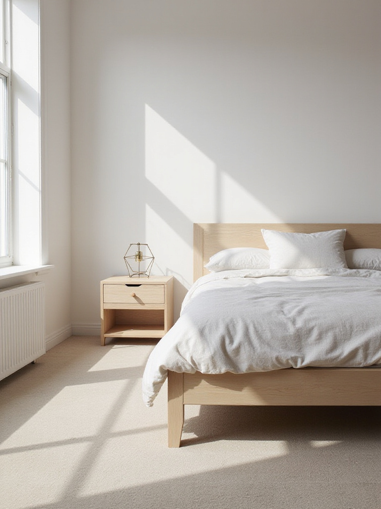 Minimalist bedroom with clean lines and geometric furniture