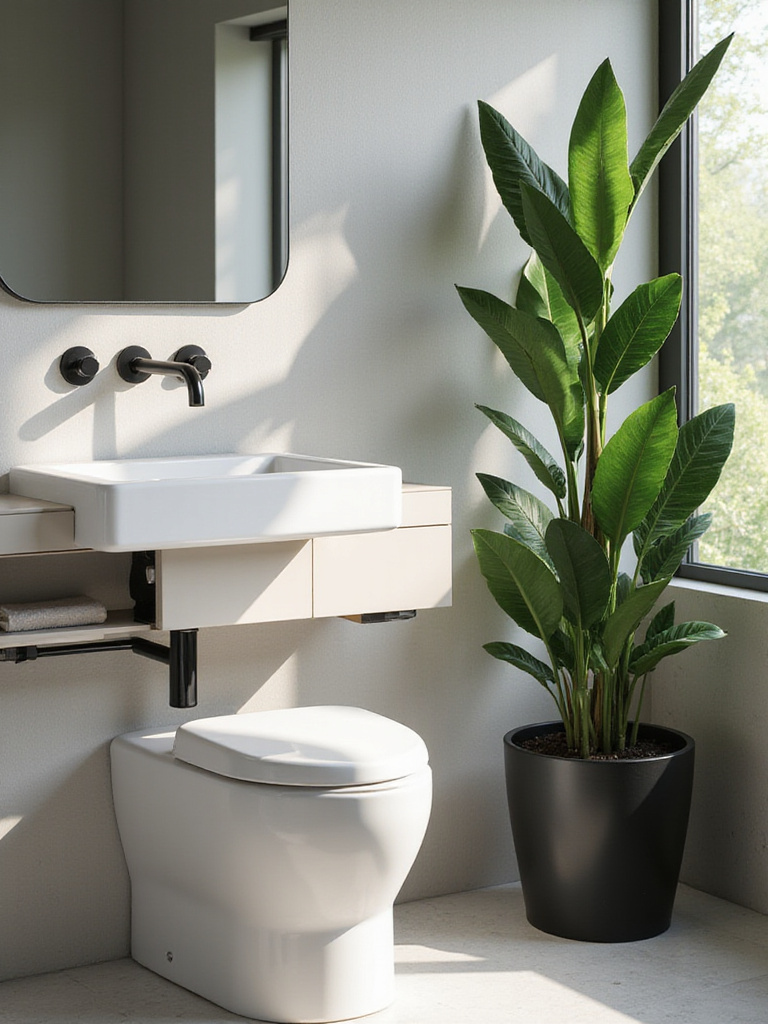 Modern powder room with greenery and Sansevieria plant