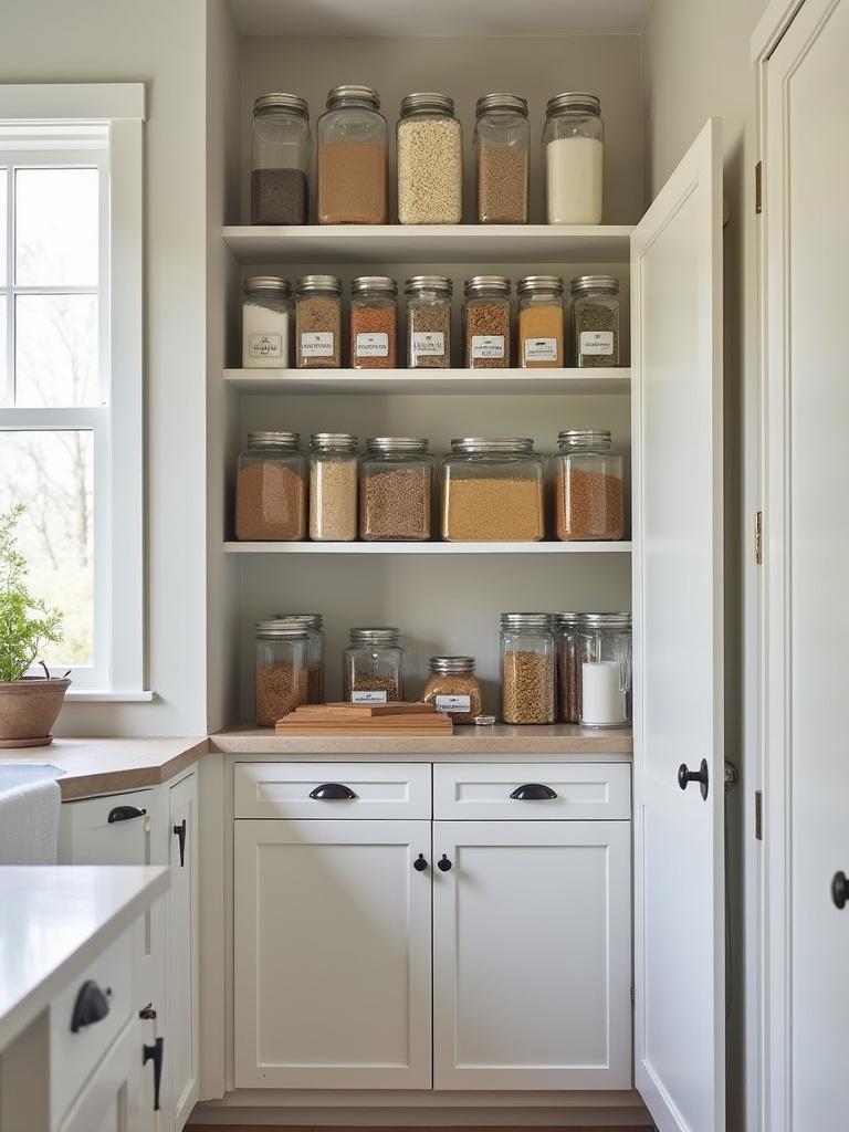Organized smart pantry system in a minimalistic kitchen