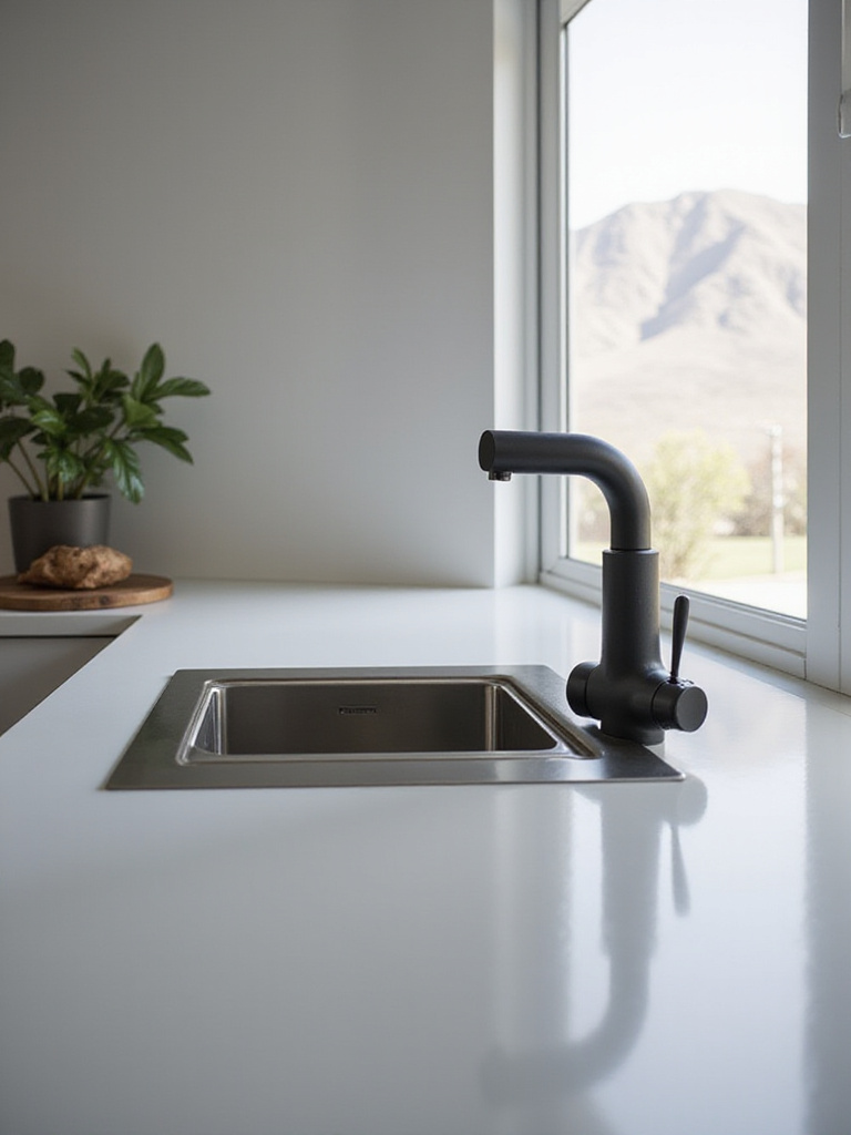 Sleek pull-out faucet in a minimalist kitchen setting