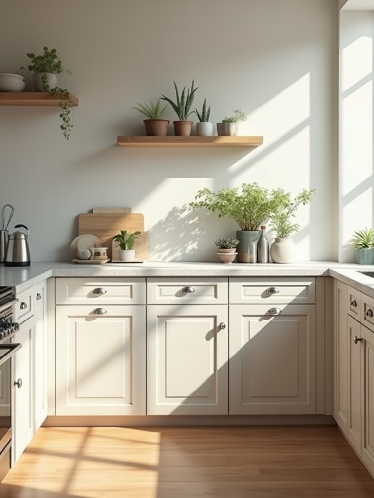 Minimalistic kitchen with clear and uncluttered countertops, showcasing modern design.