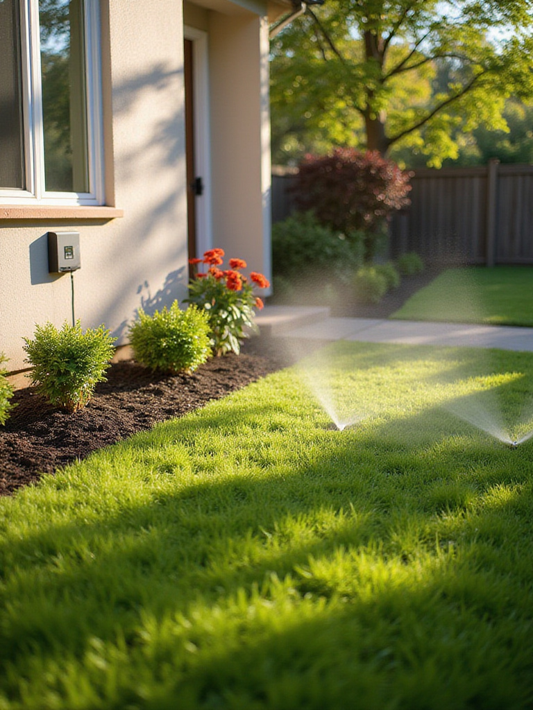 Smart irrigation system in a vibrant front yard landscape