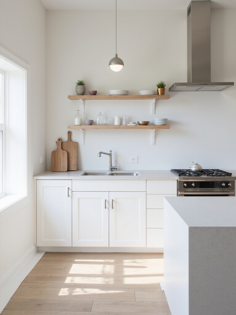 Minimalistic kitchen with ergonomic zones for cooking