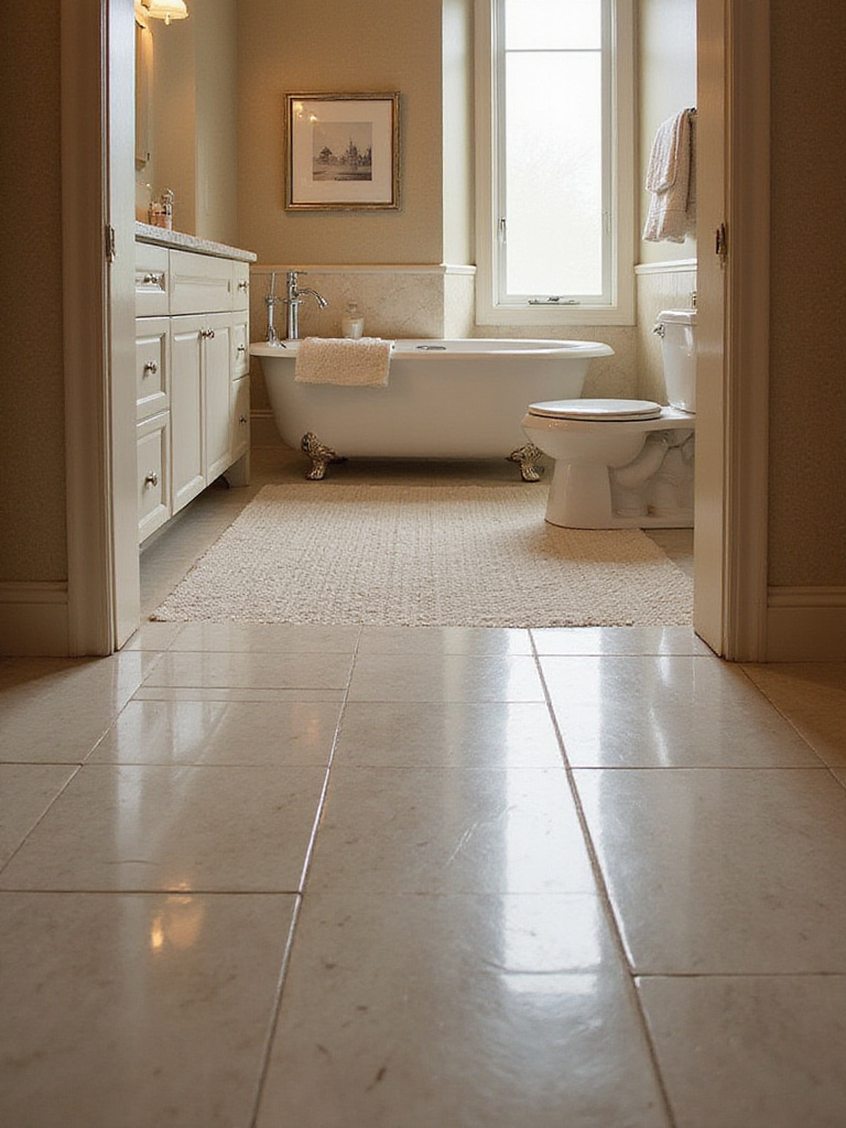 Professional bathroom photo showcasing radiant floor heating beneath stylish tiles.