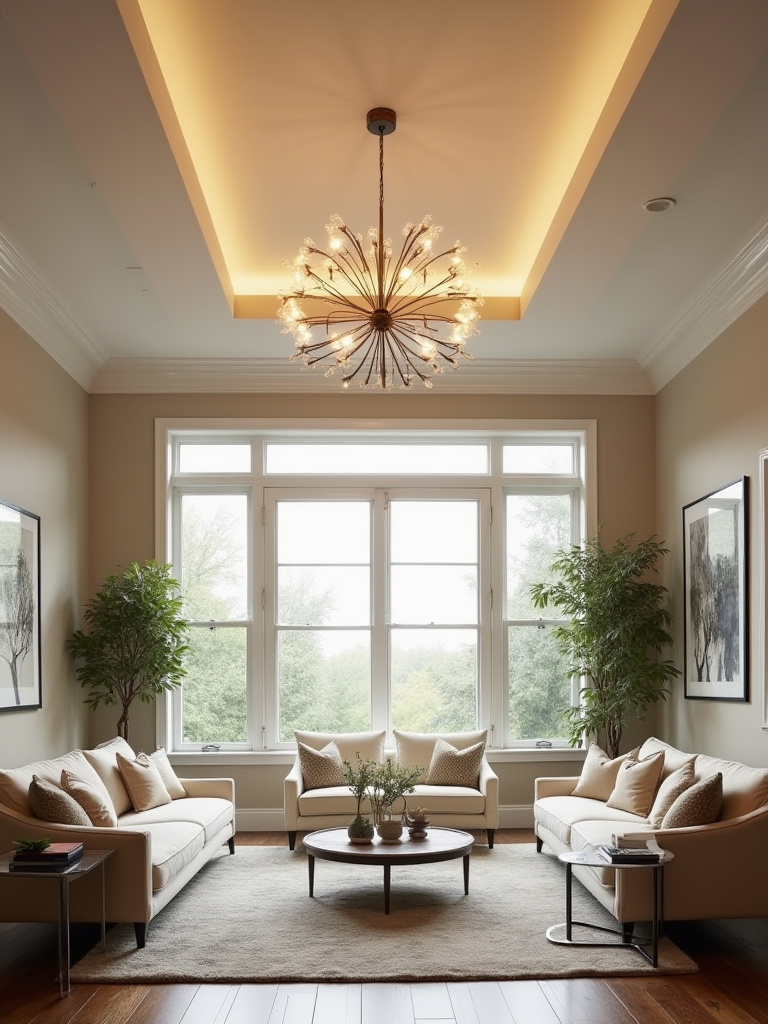 Elegant overhead fixture in a stylish living room
