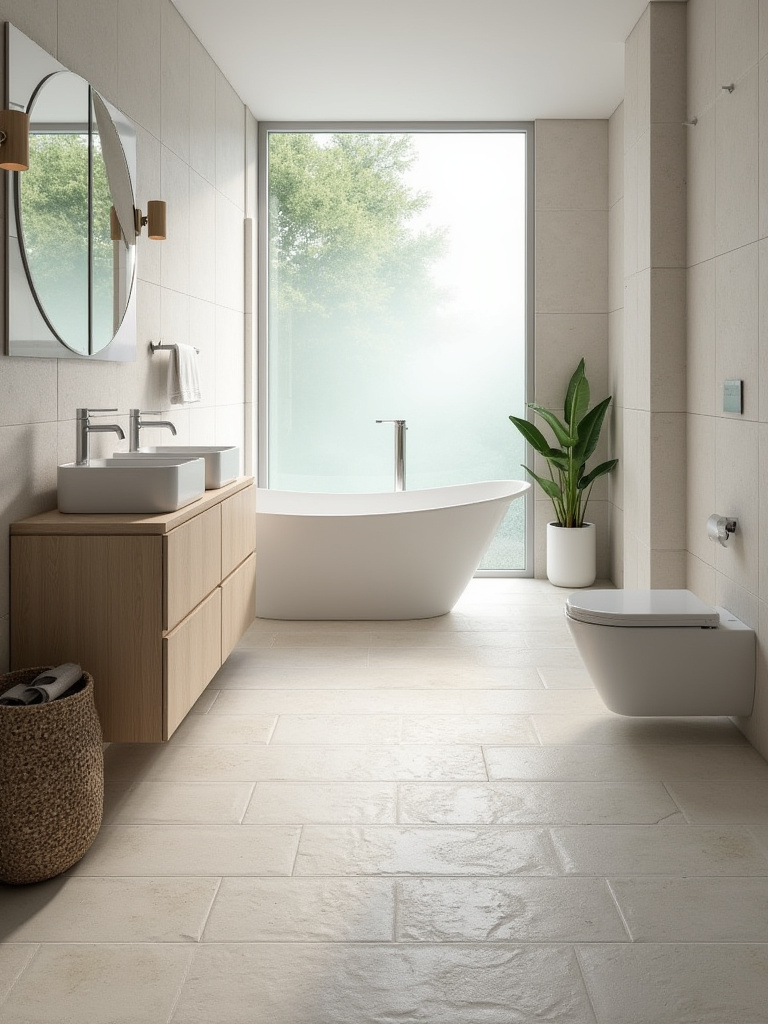 Modern bathroom with high slip-resistance rated tiles showcasing safety and style