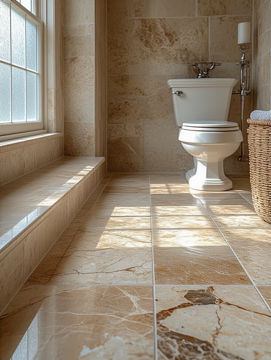 Luxurious bathroom featuring natural stone tile flooring
