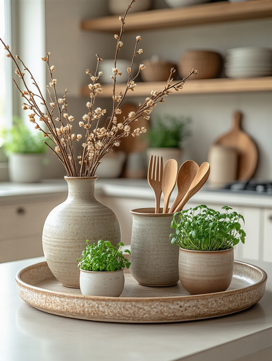 Kitchen countertop decor showcasing varying heights for dynamic interest