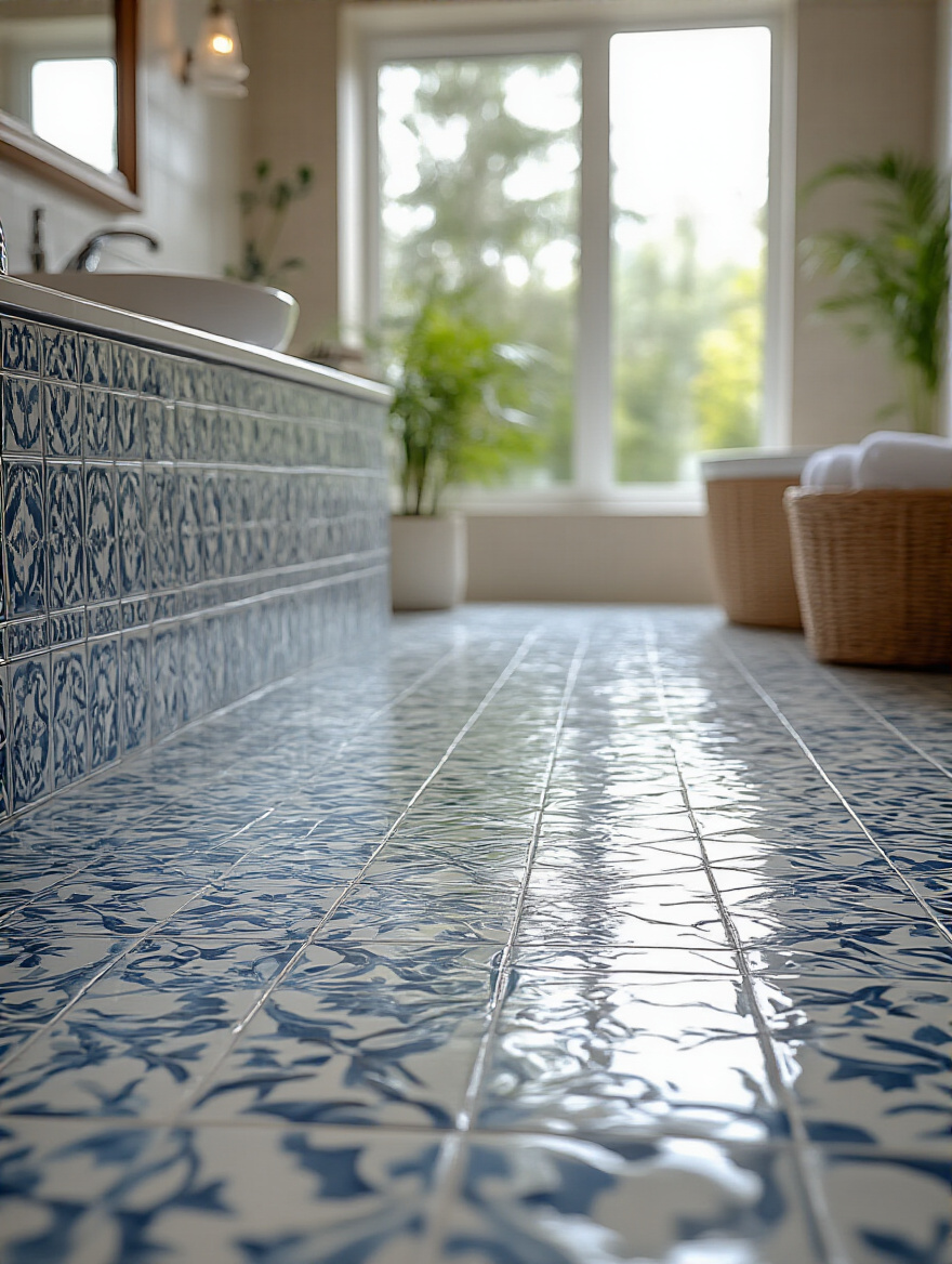 Luxurious bathroom with porcelain tile flooring showcasing water resistance and durability.
